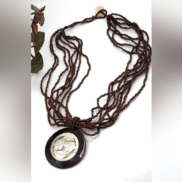 "5/$25" Multistrand Seed Bead Floral Abalone Shell Pendant Necklace - Picture 1 of 10